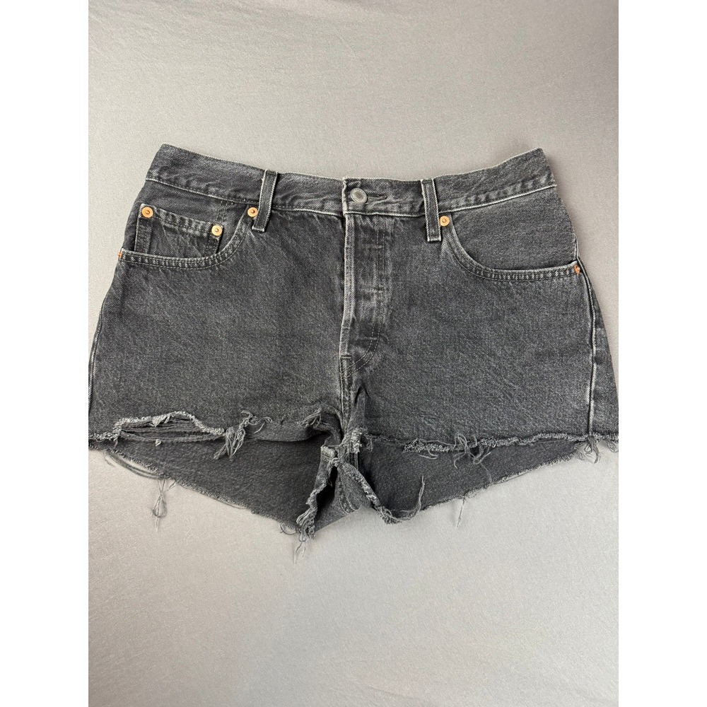 Levi's 501 Denim Shorts Women Faded Black Good Cut Off Button Fly High Rise